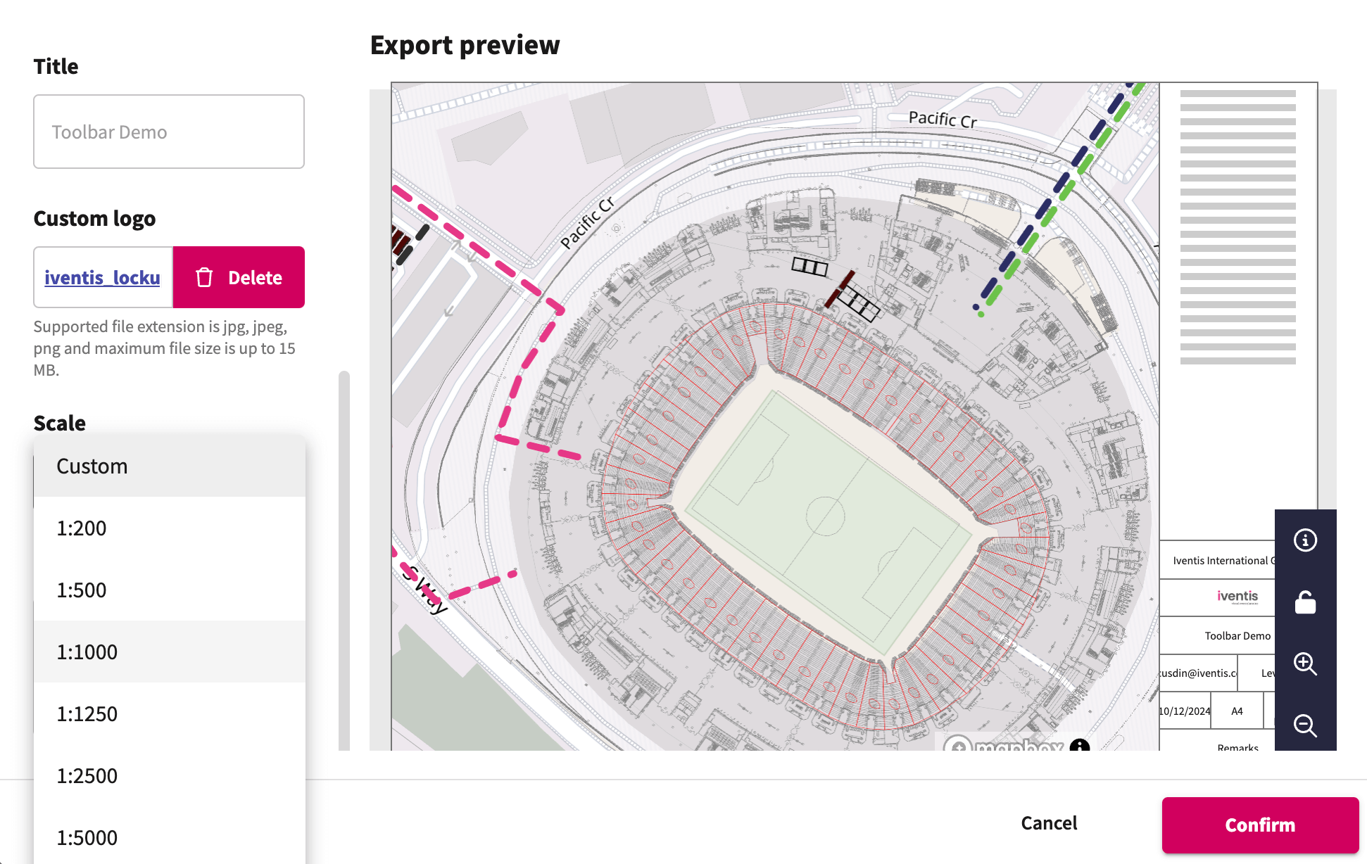 Image showing PDF export capability in Iventis